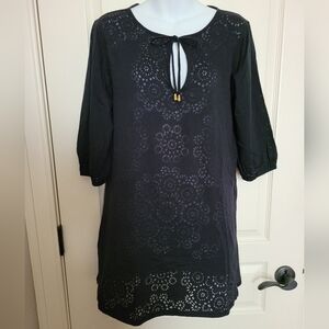 Tropical Escape Black Eyelet Swimsuit Cover Up Dress, Sz M, EUC